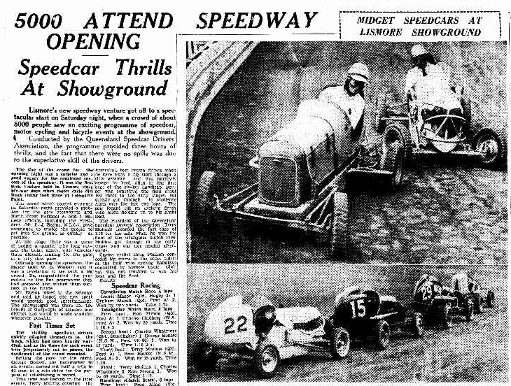 Clip from the Northern Star about the success of the first Midget Speedcar event held at Lismore Showgrounds dated 18th August 1947